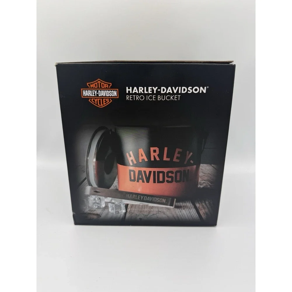 Harley-Davidson Retro H-D Text Ice Bucket Double Wall Stainless Steel W/ Tongs